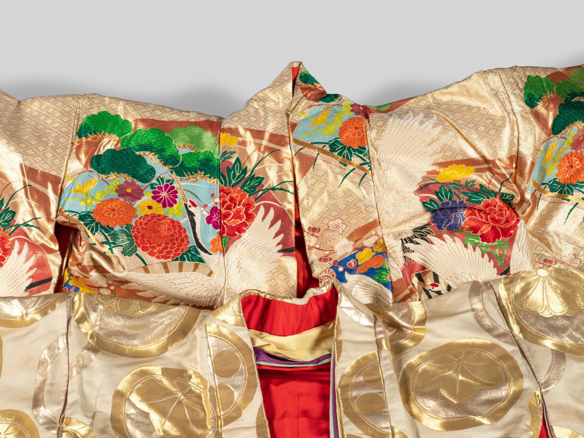 Two Japanese Embroidered Silk Kimono