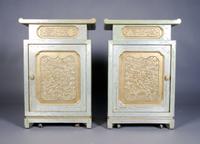 A Pair of Silvered Side Cabinets, attributed to James Mont, Height 31 5/8 x width 21 3/4 x depth 15 1/8 inches.