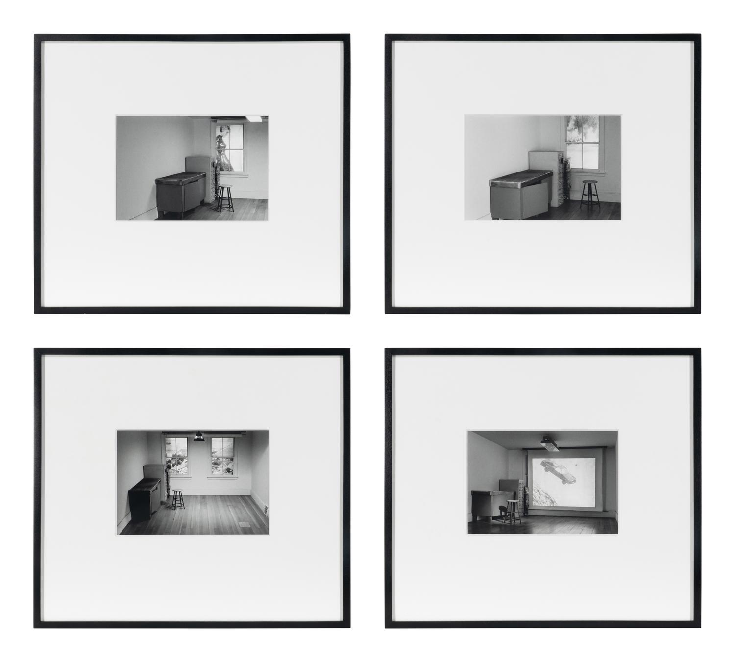 Four works from Studio Projections, 1979 (Number 17, Car Crash; Number 22, Beauty Treatment; Number A1, Village ; and Number A3, Dust Storm); printed 2013