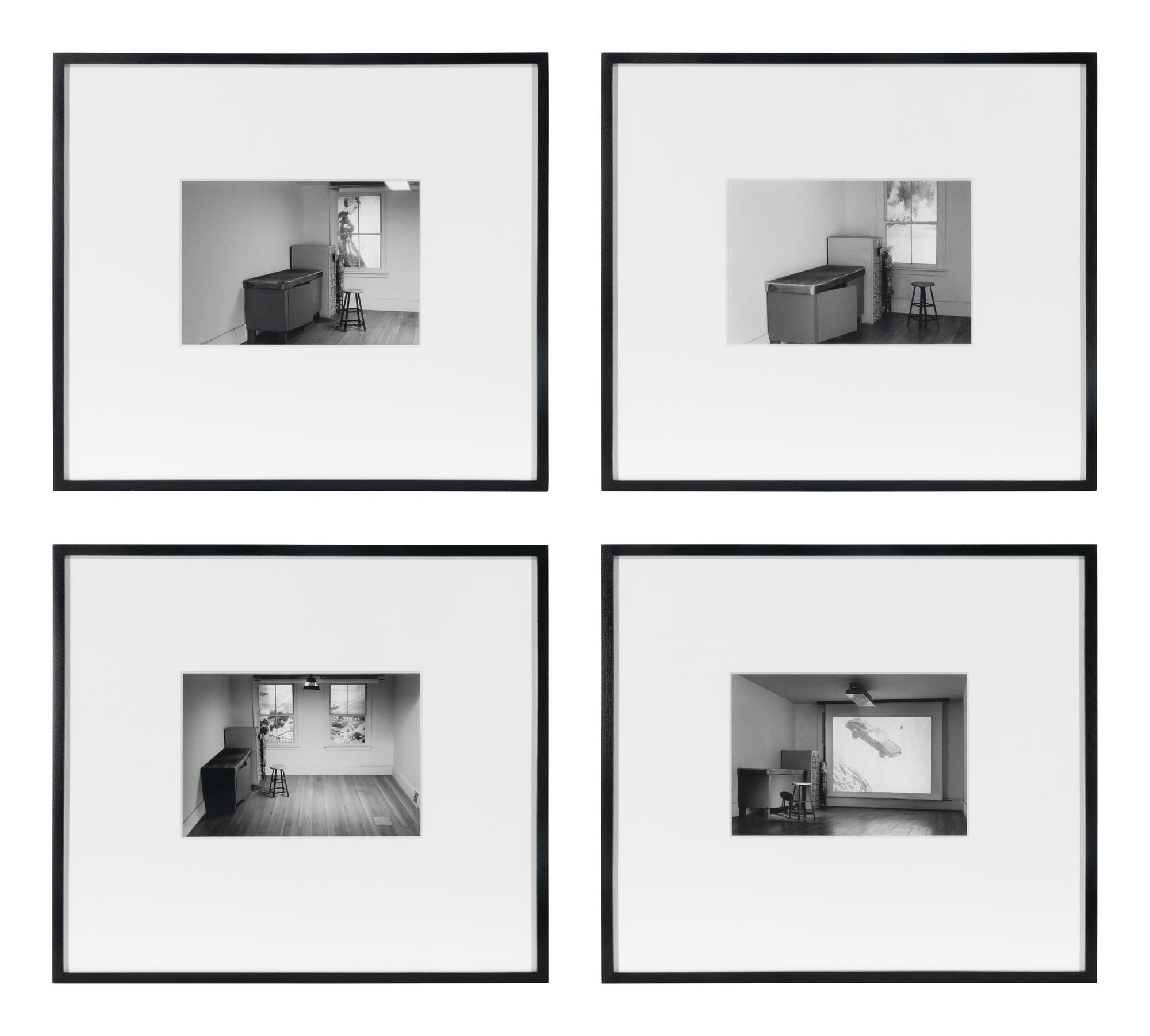 Four works from Studio Projections, 1979 (Number 17, Car Crash; Number 22, Beauty Treatment; Number A1, Village ; and Number A3, Dust Storm); printed 2013