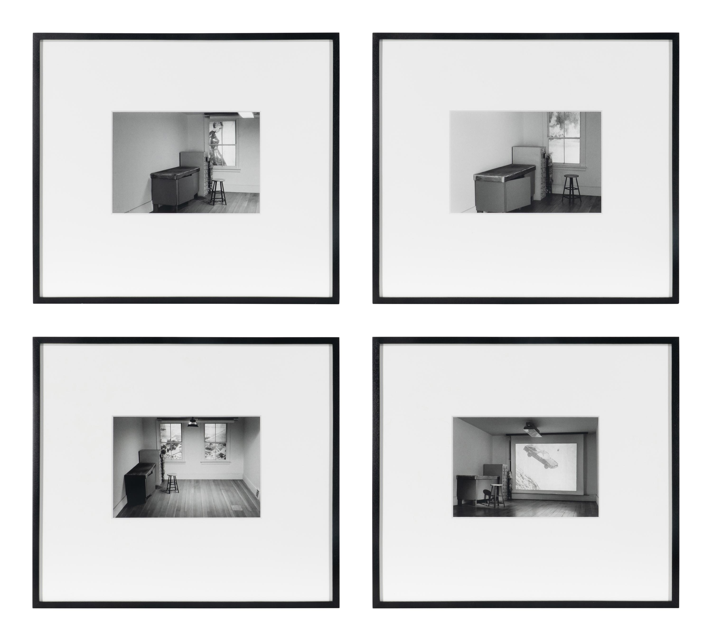 Four works from Studio Projections, 1979 (Number 17, Car Crash; Number 22, Beauty Treatment; Number A1, Village ; and Number A3, Dust Storm); printed 2013