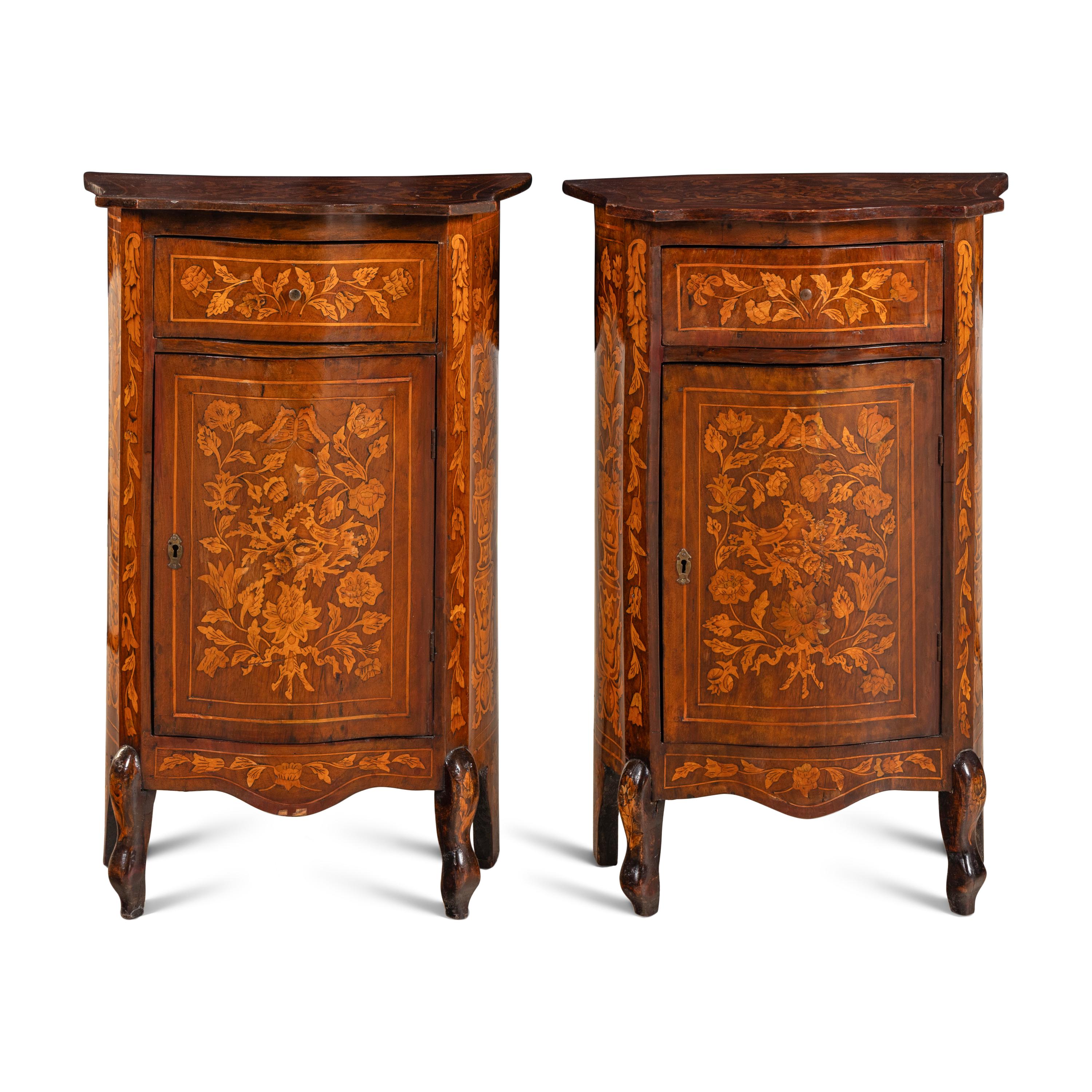 A Pair of Dutch Marquetry Side Cabinets