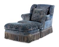 A Dessin Fournir Upholstered Armchair and Ottoman