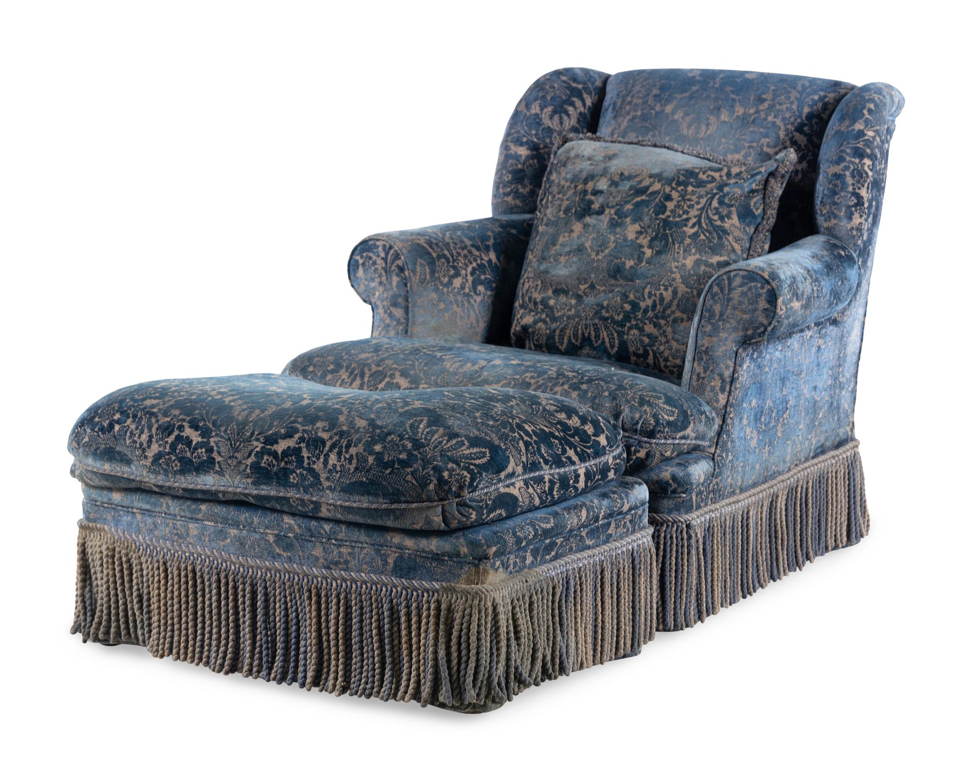 A Dessin Fournir Upholstered Armchair and Ottoman