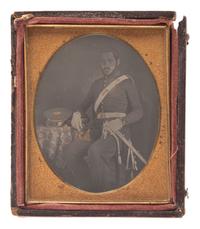 [EARLY PHOTOGRAPHY]. Quarter plate daguerreotype portrait of an English junior officer with sword.