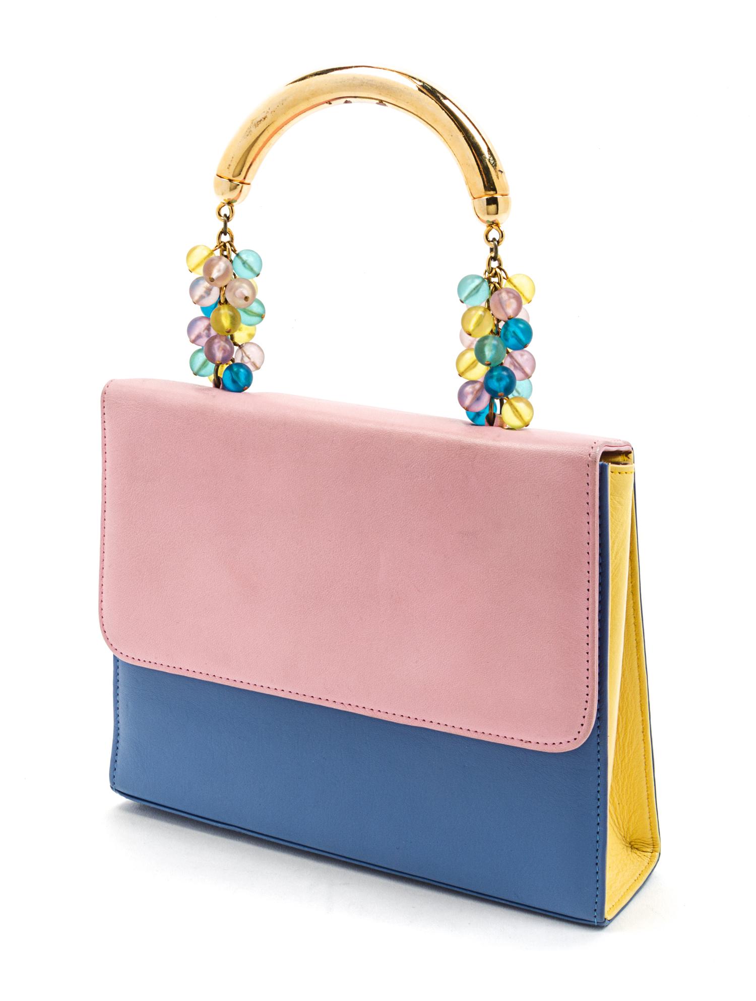 A Louis Feraud Leather Colorblock Leather Bag, 9 x 7 1/2 x 2 inches.