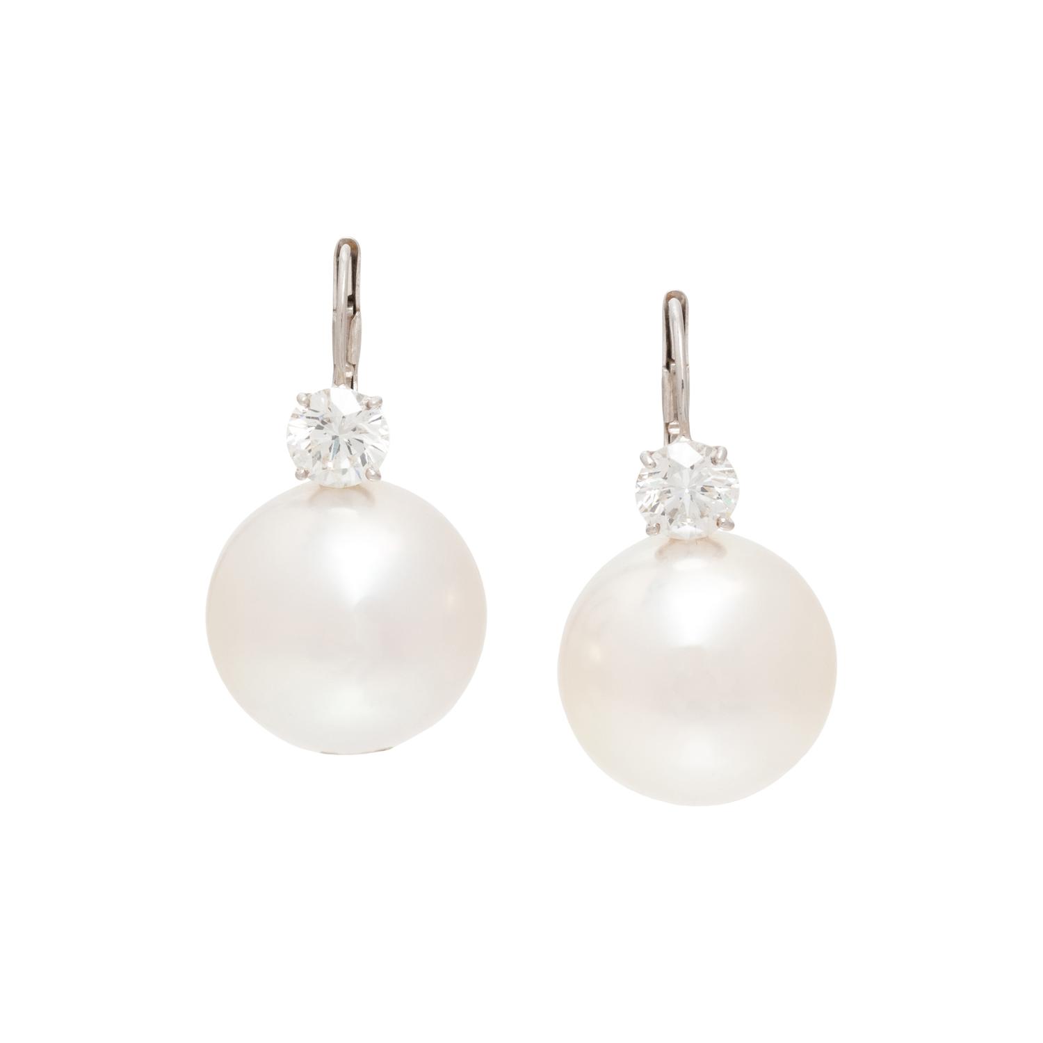 CULTURED SOUTH SEA PEARL AND DIAMOND EARRINGS