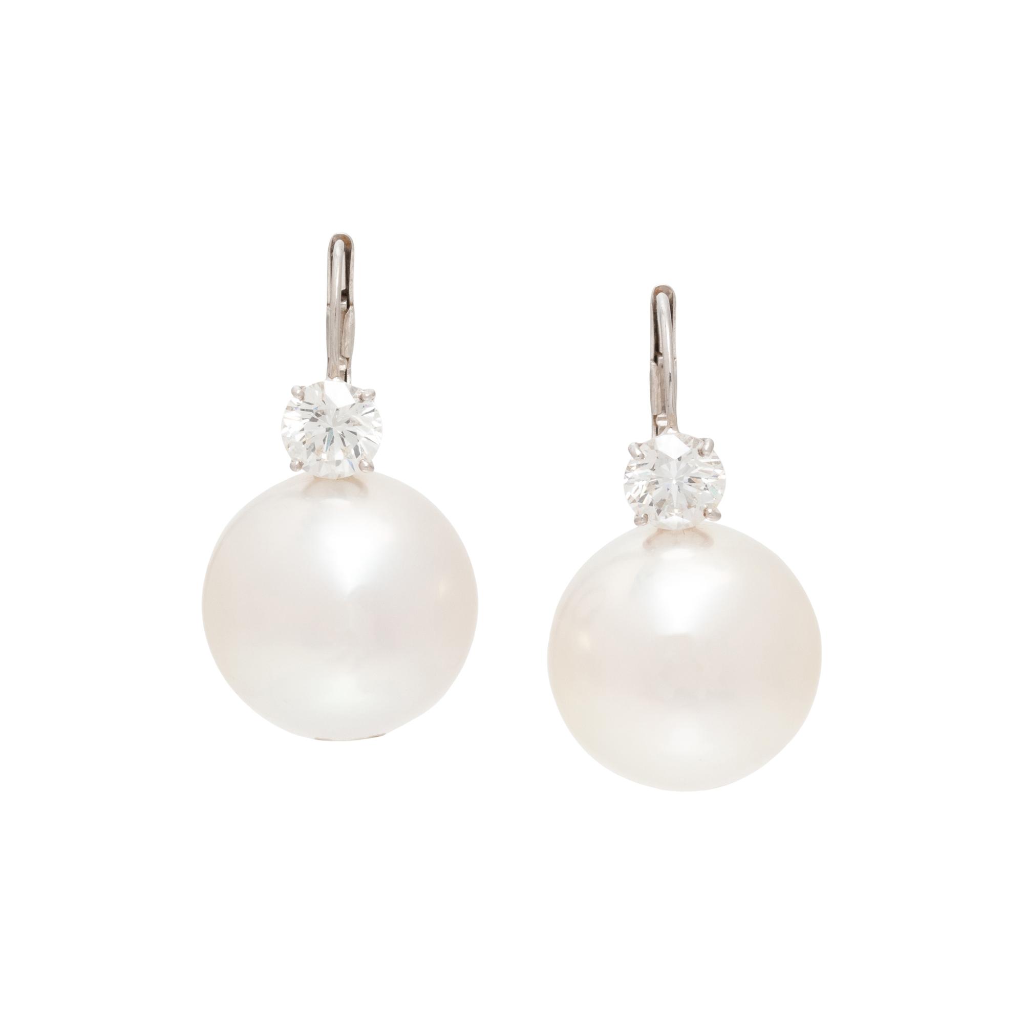 CULTURED SOUTH SEA PEARL AND DIAMOND EARRINGS