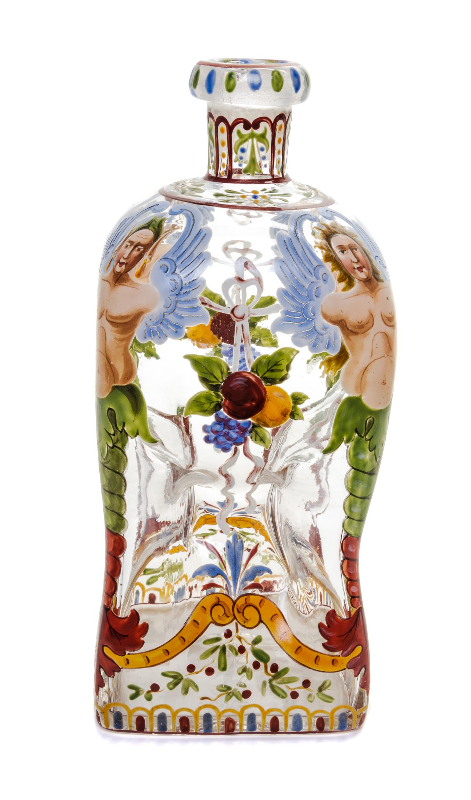 A J.&L. Lobmeyr Enameled Glass Decanter Height 8 1/4 inches. — 19TH CENTURY
