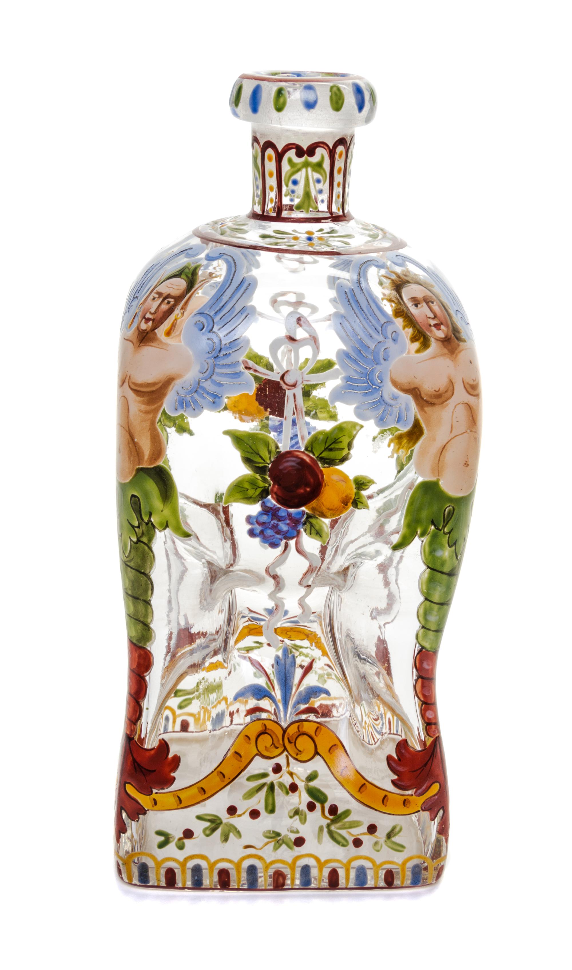 A J.&L. Lobmeyr Enameled Glass Decanter Height 8 1/4 inches. — 19TH CENTURY