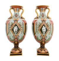 A Fine Pair of Mintons Pâte-sur-Pâte Celadon-Ground Exhibition Vases