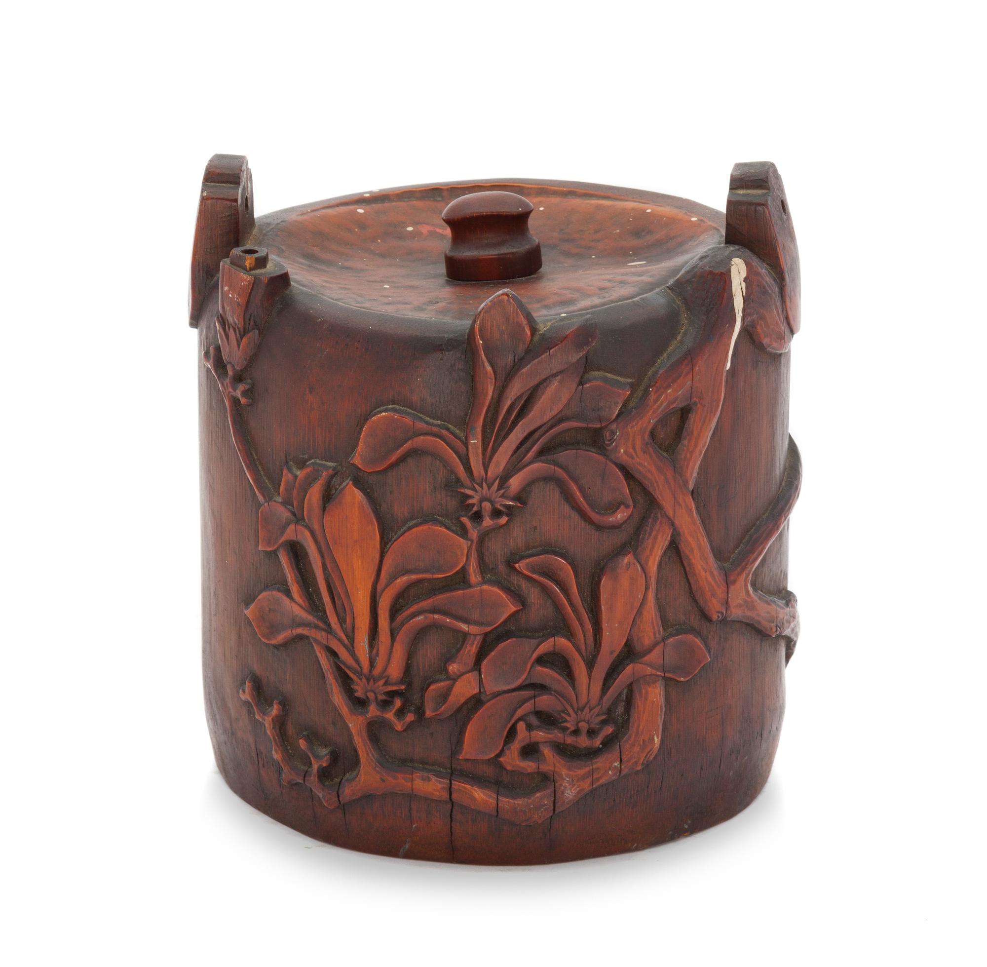 A Chinese Relief Carved Bamboo Teapot 19TH CENTURY Height overall 7 1/2 inches. — 19TH CENTURY