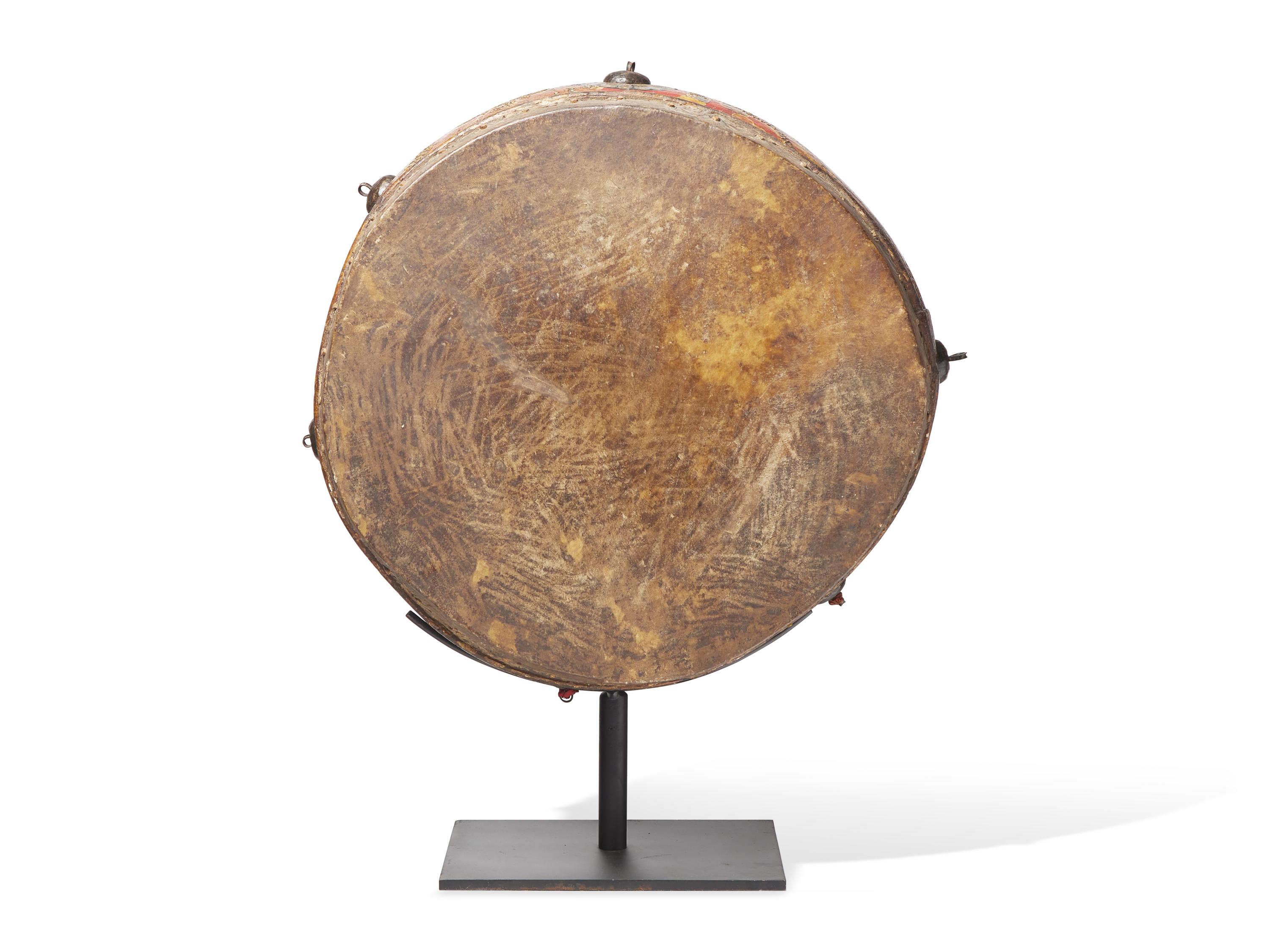 A Large Tibetan Painted Double-Sided Ceremonial Drum 藏皮鼓