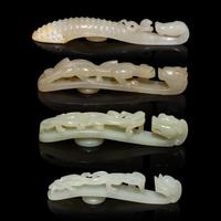 Four Chinese Pale Celadon Jade 'Dragon' Belt Hooks, Daigou — 青白玉龍鈎四枚