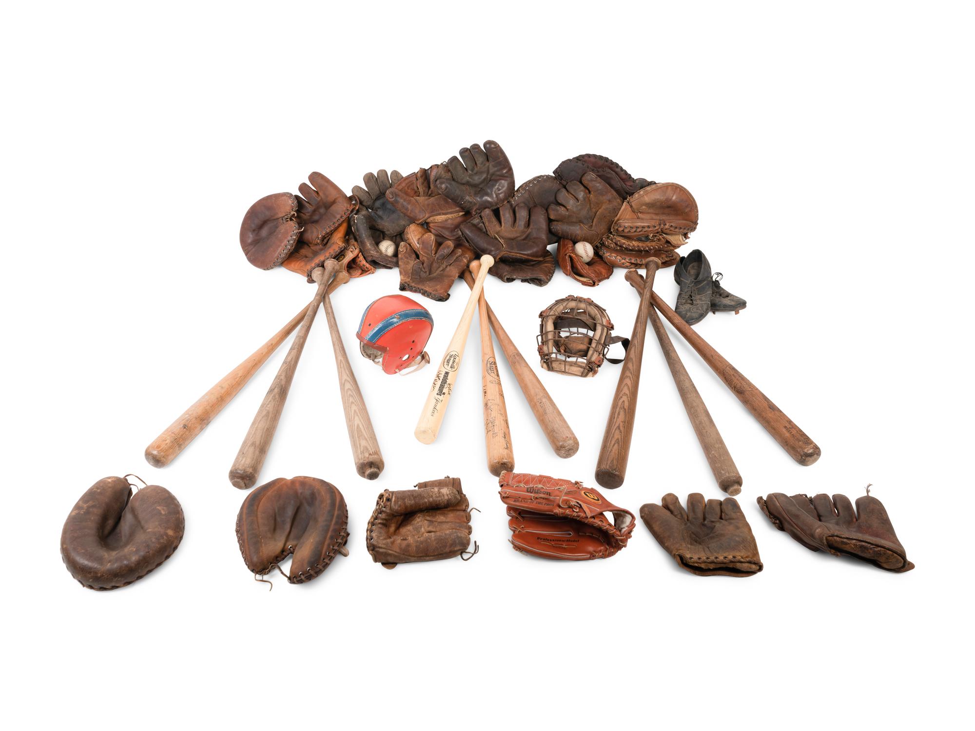 A Large Collection of Vintage Sports Equipment Including Signed Autograph Items,