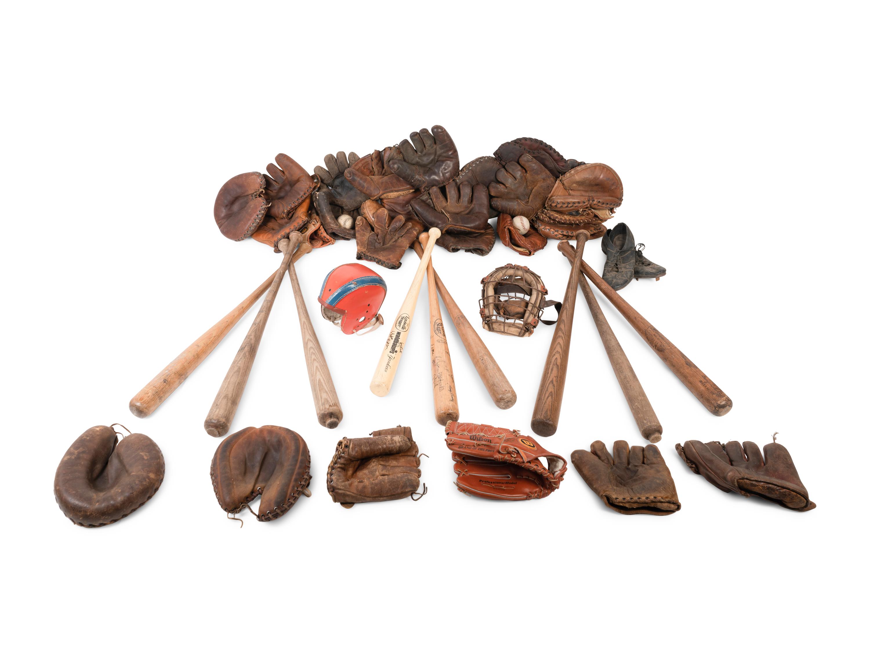 A Large Collection of Vintage Sports Equipment Including Signed Autograph Items,