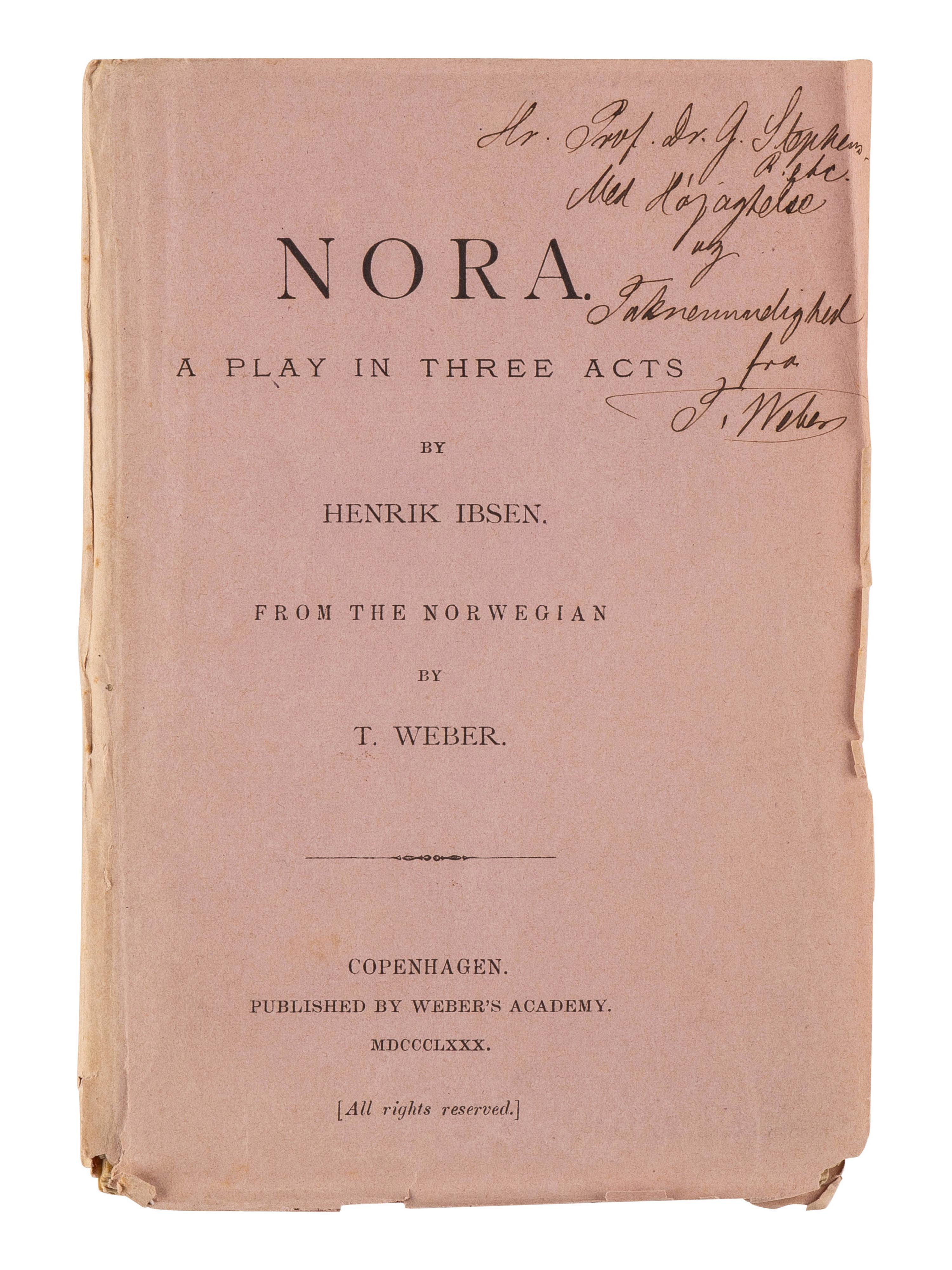 IBSEN, Henrik (1828-1906). The Master Builder . London: William Heinemann, 1893.