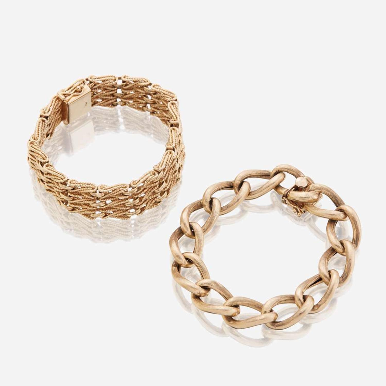 Two fourteen karat gold bracelets