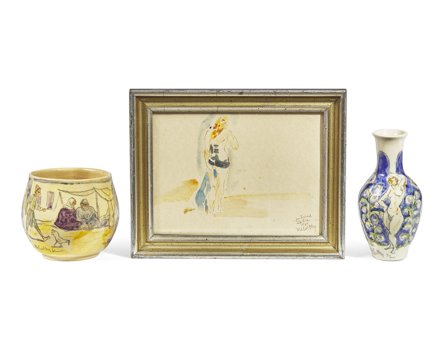 Standing Bather (1968) with Study of Two Readers verso; together with two vases (3)