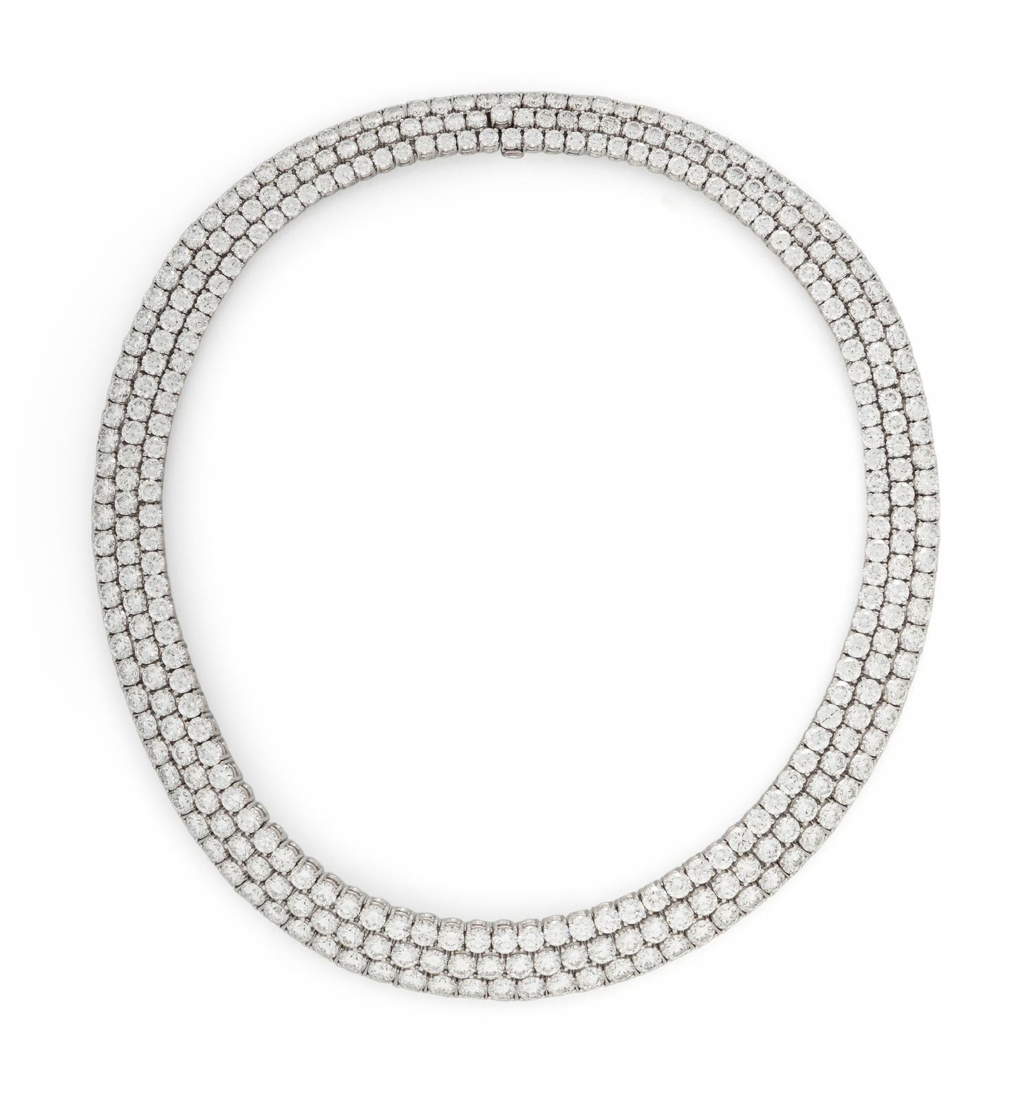 THREE ROW DIAMOND AND PLATINUM NECKLACE
