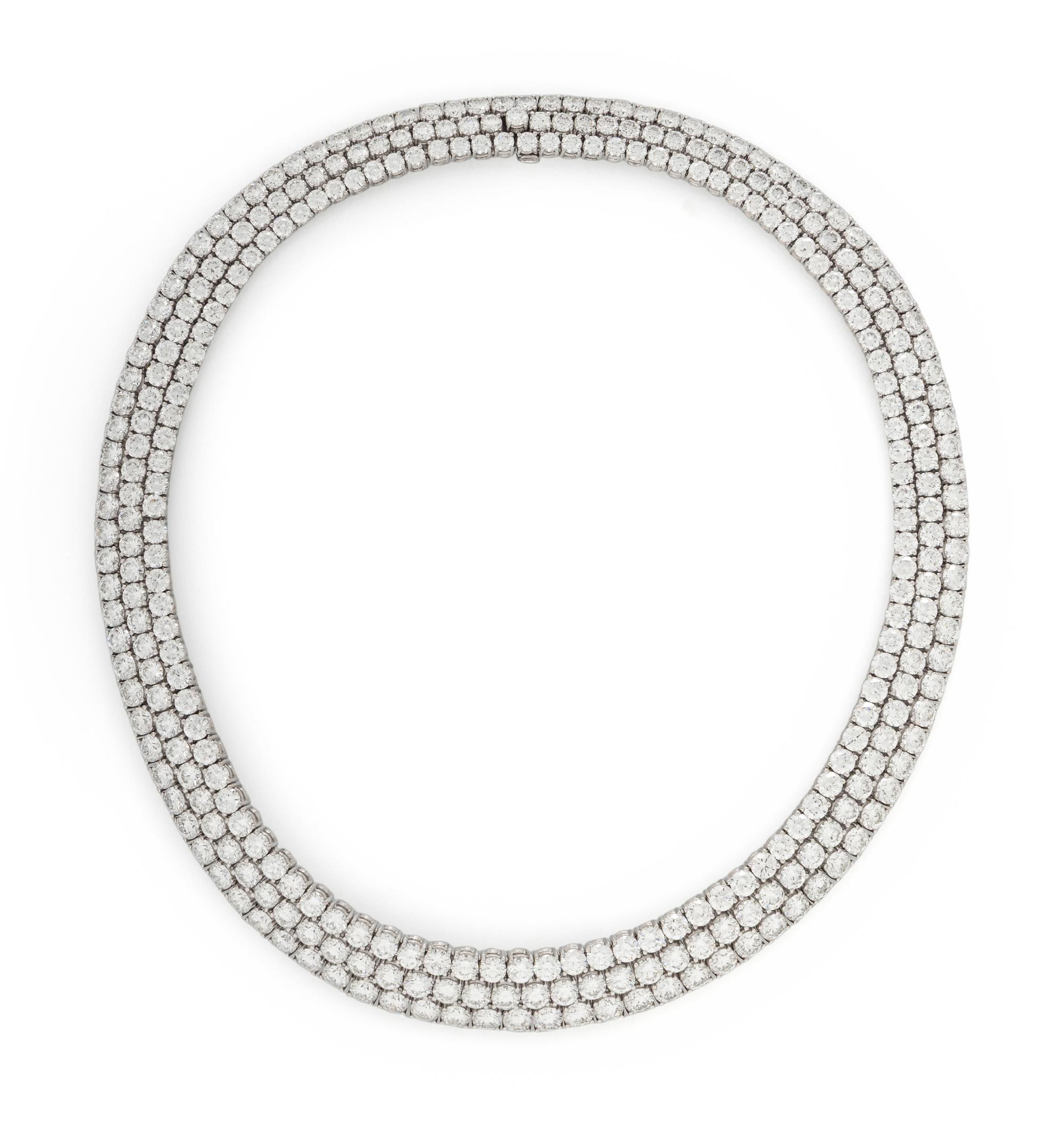 THREE ROW DIAMOND AND PLATINUM NECKLACE