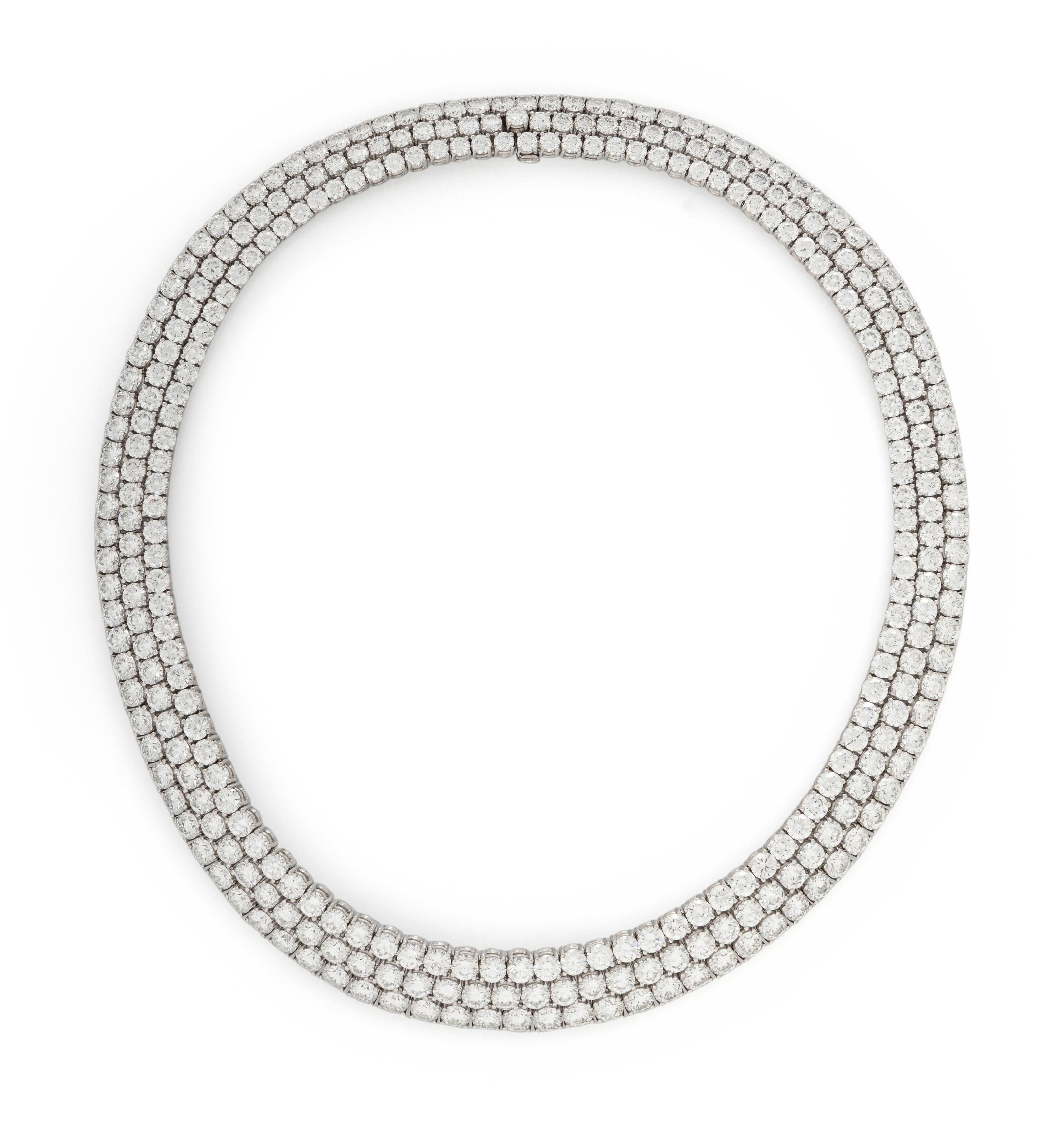 THREE ROW DIAMOND AND PLATINUM NECKLACE
