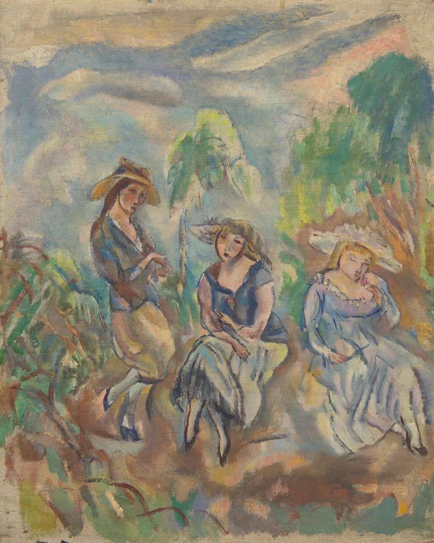 Jules Pascin (French, 1885-1930) - Les Trois Soeurs; with Figure d'Homme verso