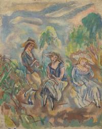 Jules Pascin (French, 1885-1930) - Les Trois Soeurs; with Figure d'Homme verso