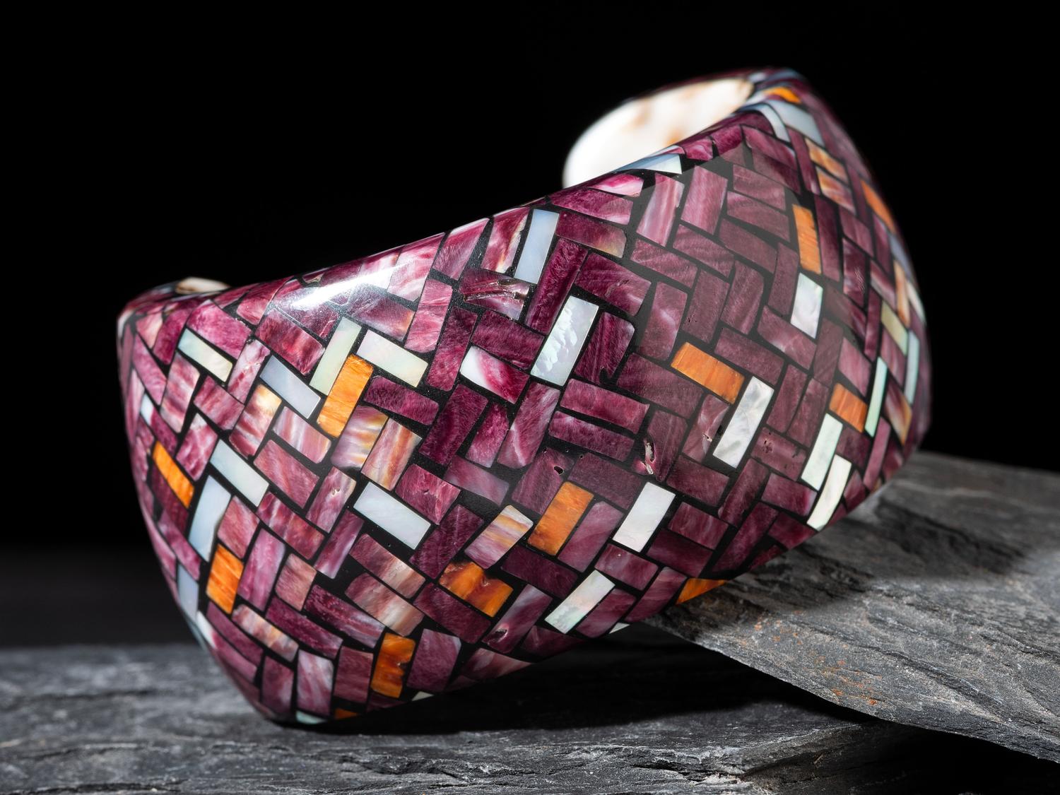 Mosaic Inlay Spiny Oyster Shell Cuff Bracelet