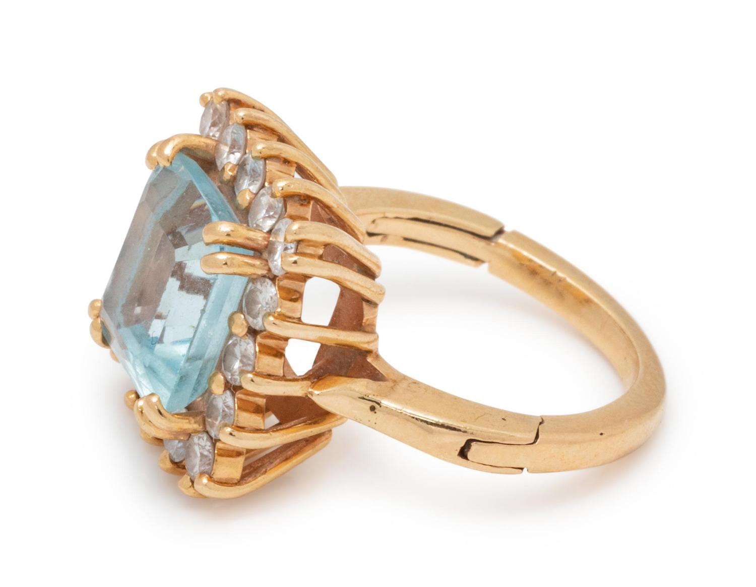 A Yellow Gold, Aquamarine and Diamond Ring,