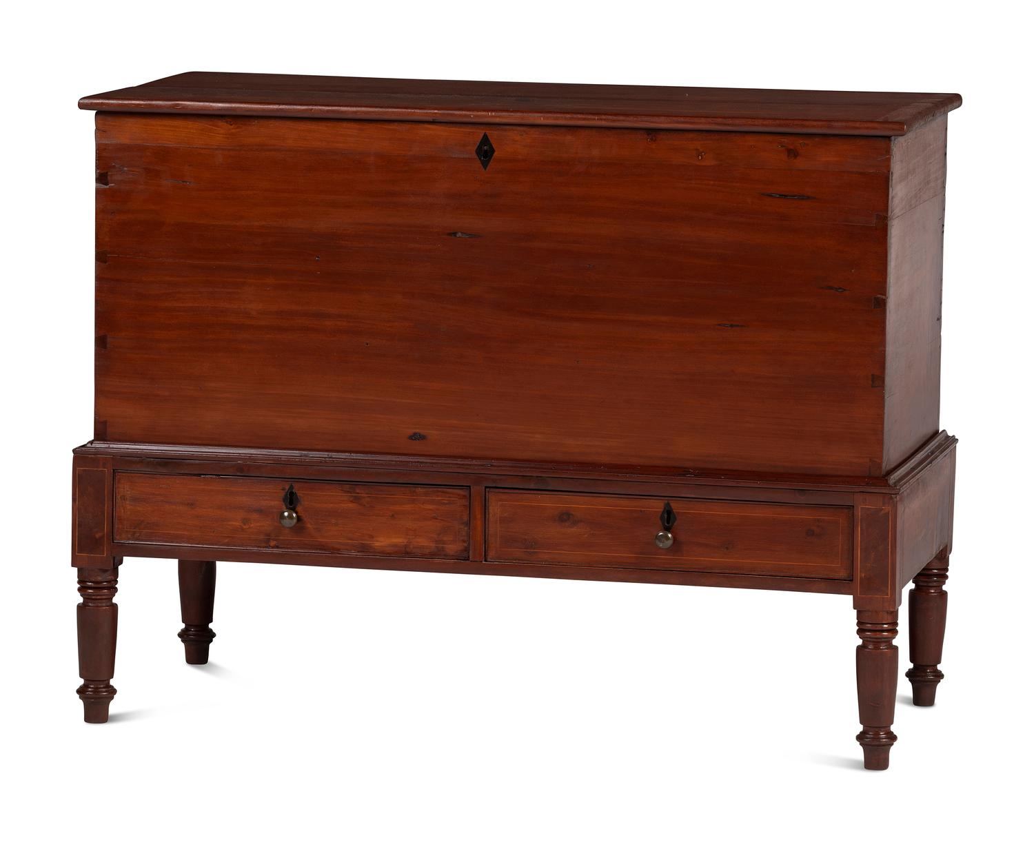 A Late Federal Bermuda Cedar Two-Drawer Blanket Chest on Frame