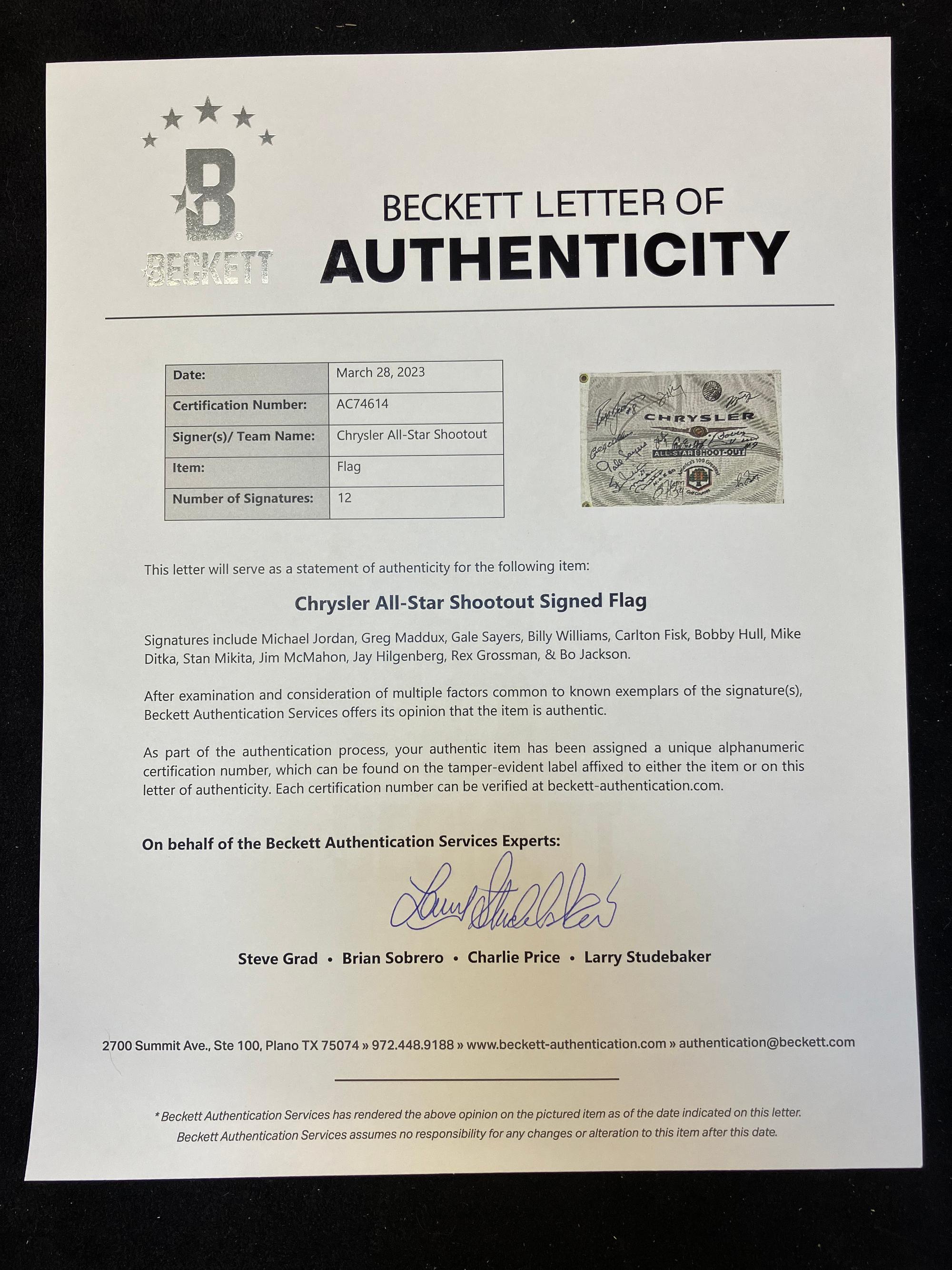 A 2004 Chrysler All-Star Golf Shootout Signed Autograph Golf Flag Including Michael Jordan (Beckett Authentication Services Letter)