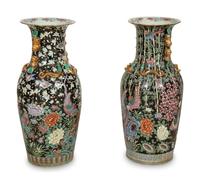 A Near Pair of Chinese Export Famille Noire Porcelain Palace Vases