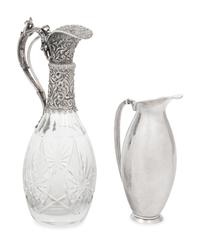 A Silver Mounted Cut Glass Claret Jug and a Danish Silver Pitcher
