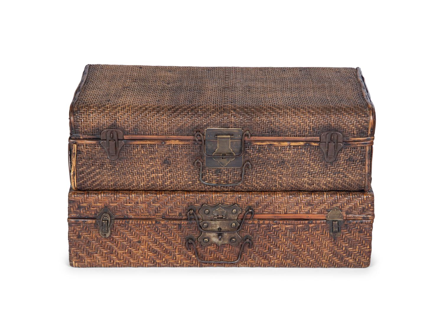 Two Japanese Wicker Suitcases