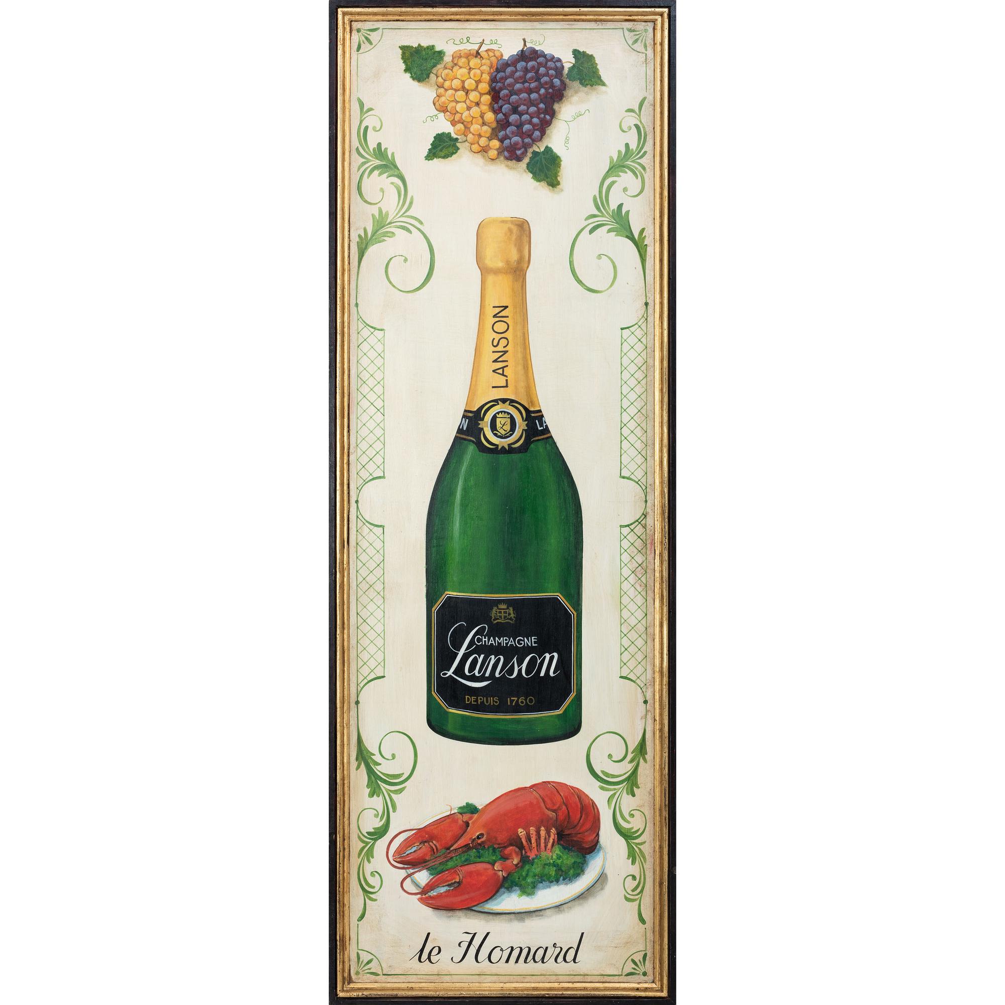 A Champagne Lanson and le Homard Painted Advertising Panel