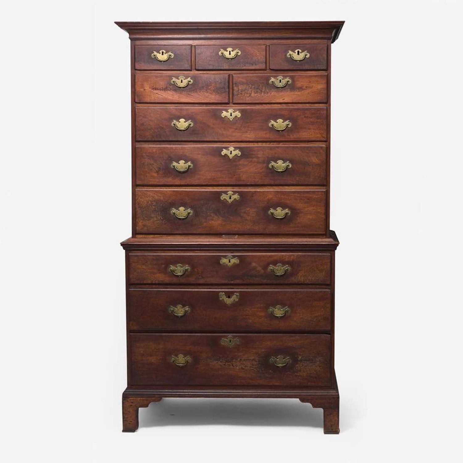 A Chippendale carved walnut chest-on-chest Philadelphia, PA, late 18th century