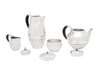 A Johan Rohde for Georg Jensen Cosmos Silver Four-Piece Tea Service