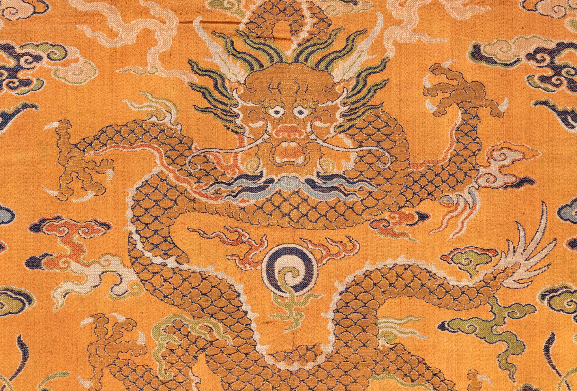 A Orange Ground Brocade Woven Silk 'Dragon' Panel