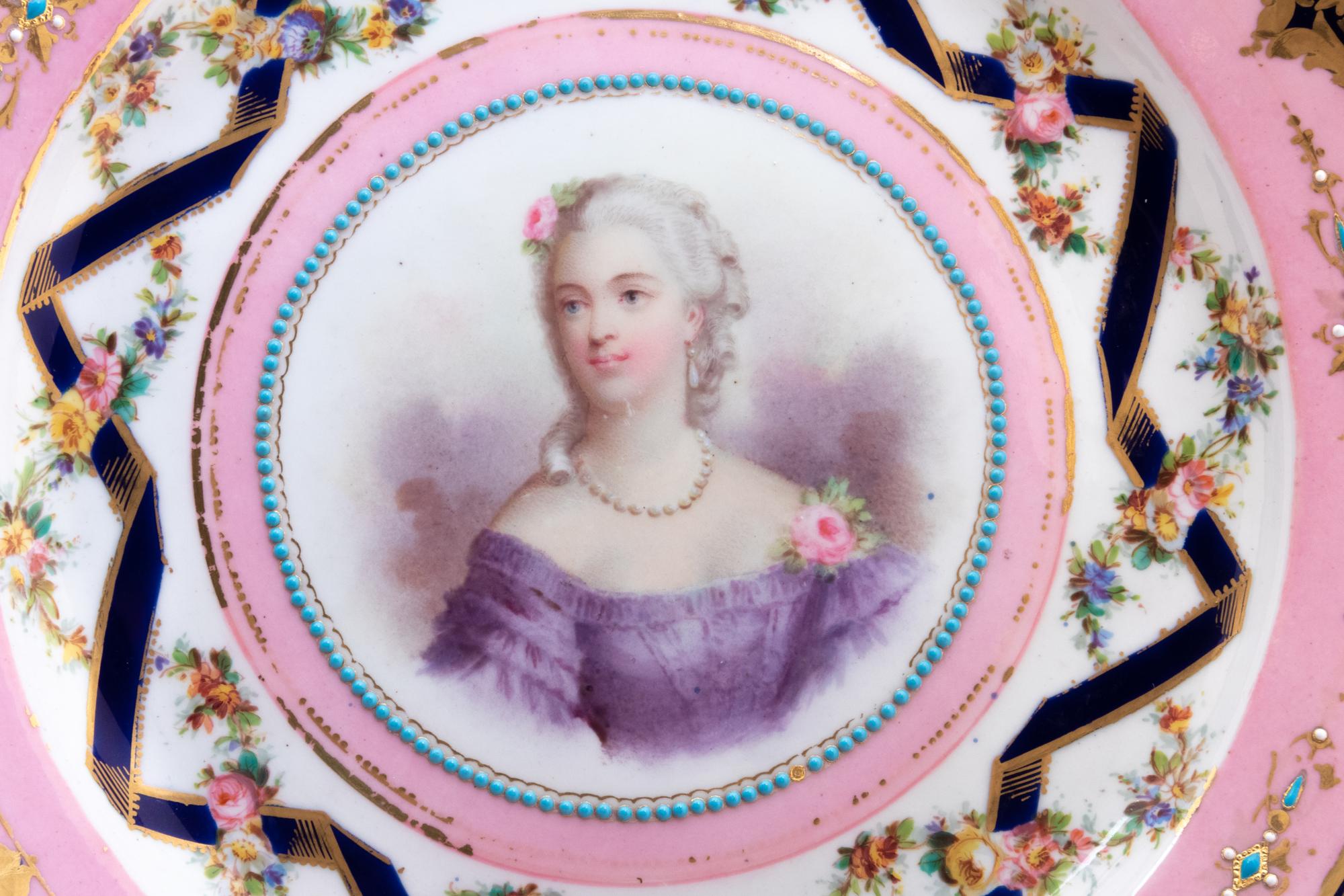 A Set of Twelve Sèvres Style Porcelain Plates Depicting Courtiers