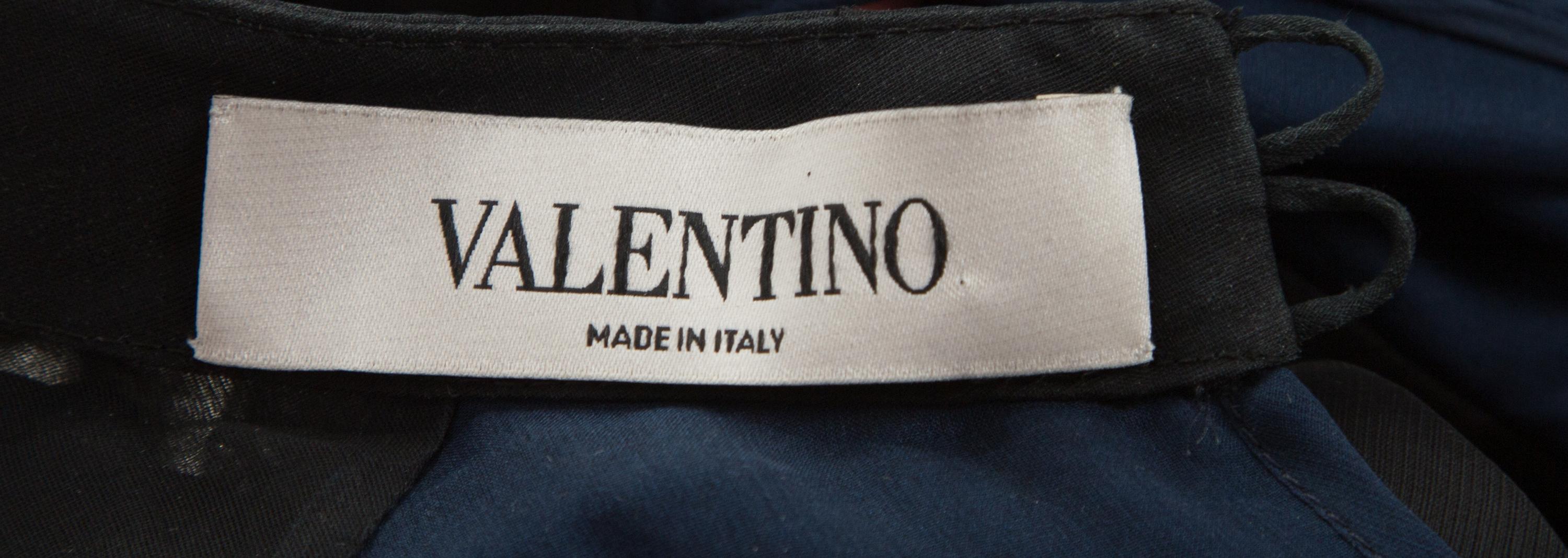 A Valentino Black and Navy Silk Sheer Blouse, No size.