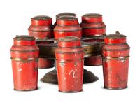 A Federal Tole Paint Decorated Cruet Set with Jars