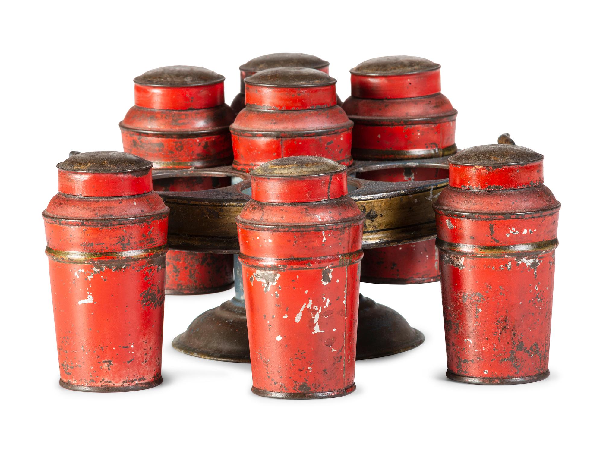 A Federal Tole Paint Decorated Cruet Set with Jars