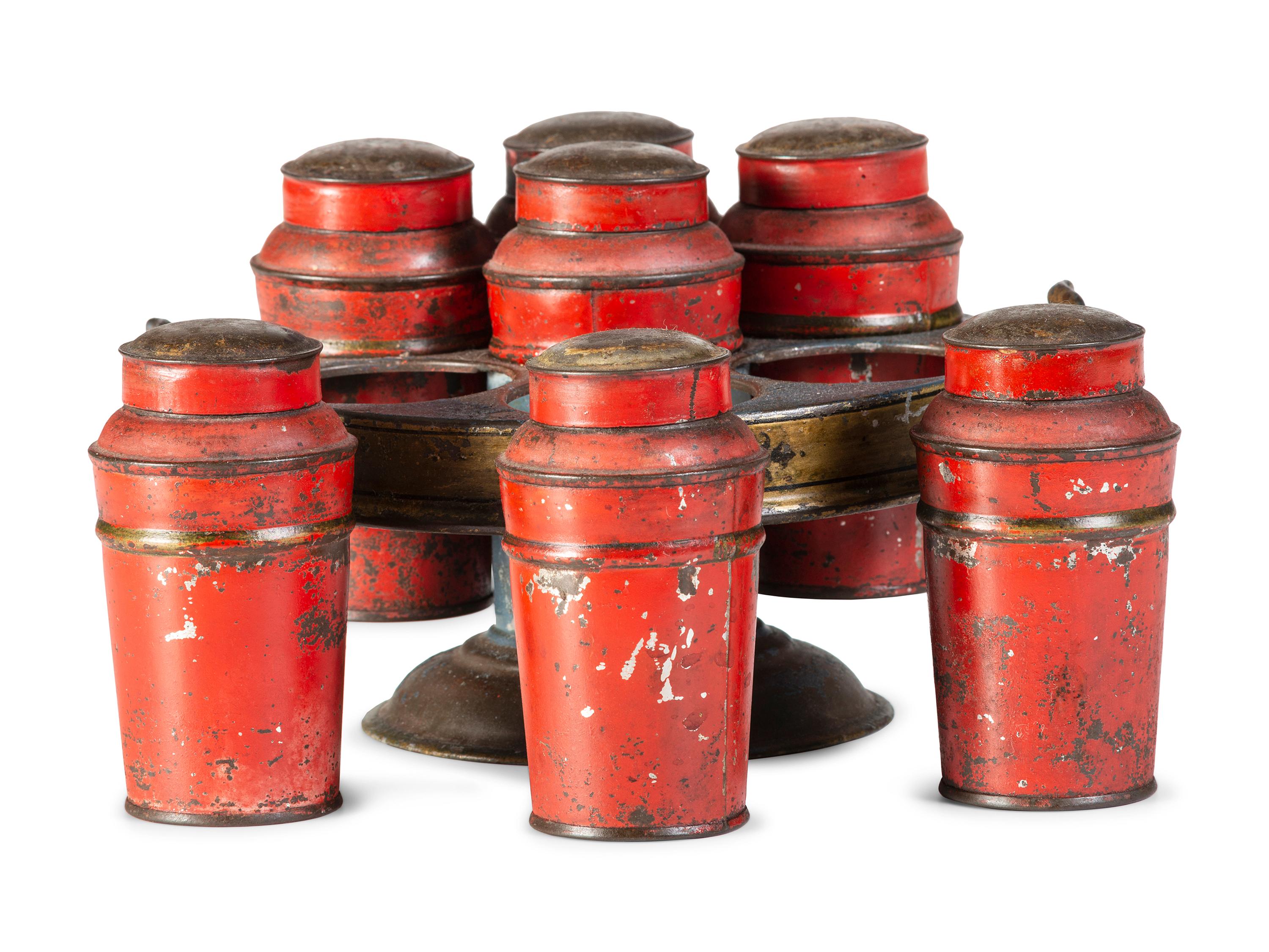 A Federal Tole Paint Decorated Cruet Set with Jars