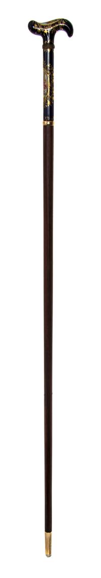 A Sevres Style Porcelain Handled Cane, Length of handle 6 x length overall 36 inches.