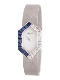 CHOPARD, 18K WHITE GOLD, DIAMOND, AND SAPPHIRE WATCH