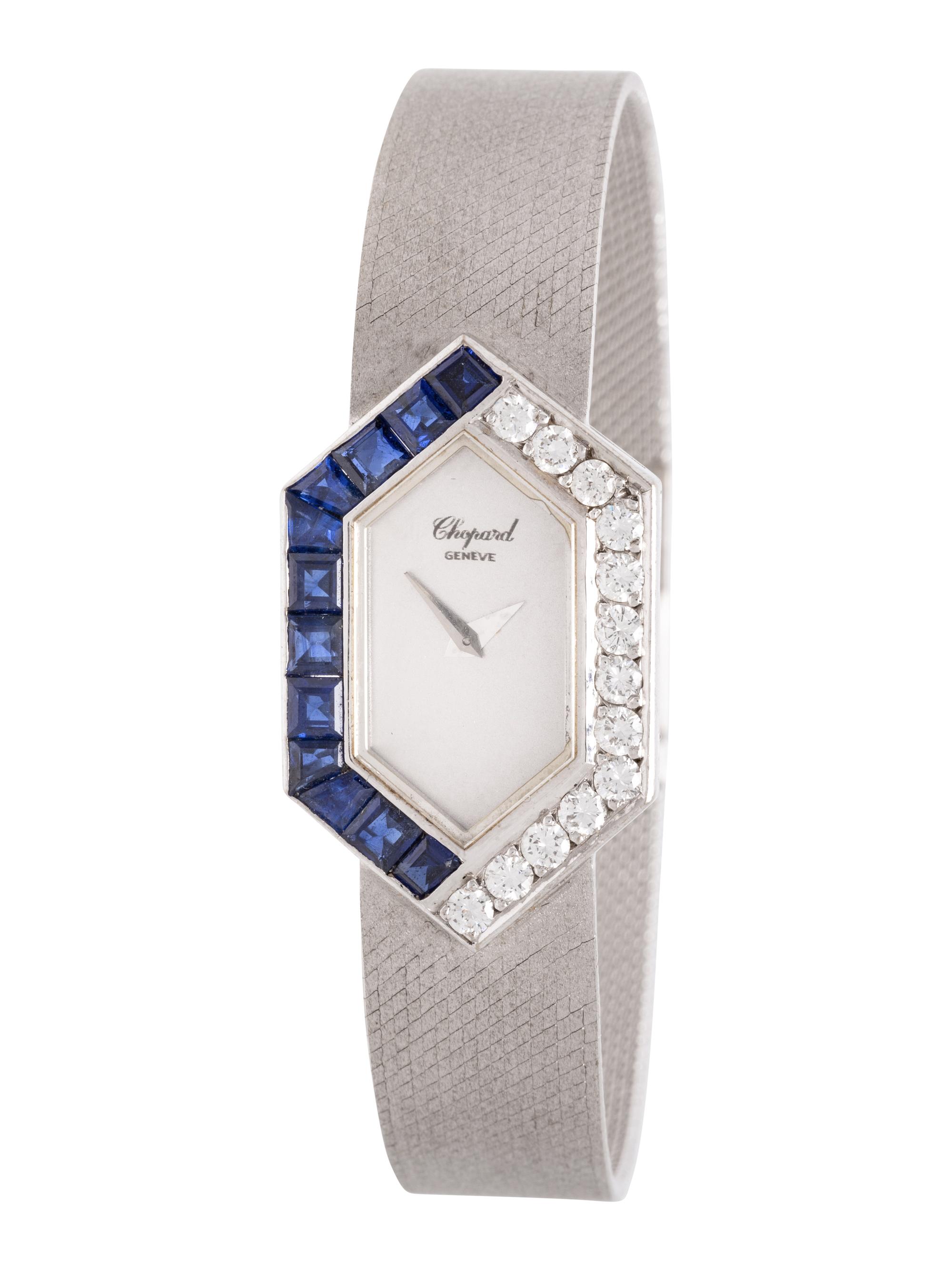 CHOPARD, 18K WHITE GOLD, DIAMOND, AND SAPPHIRE WATCH