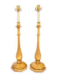 A Pair of Lang Levin Studios Giltwood Lamps Retailed by Holly Hunt