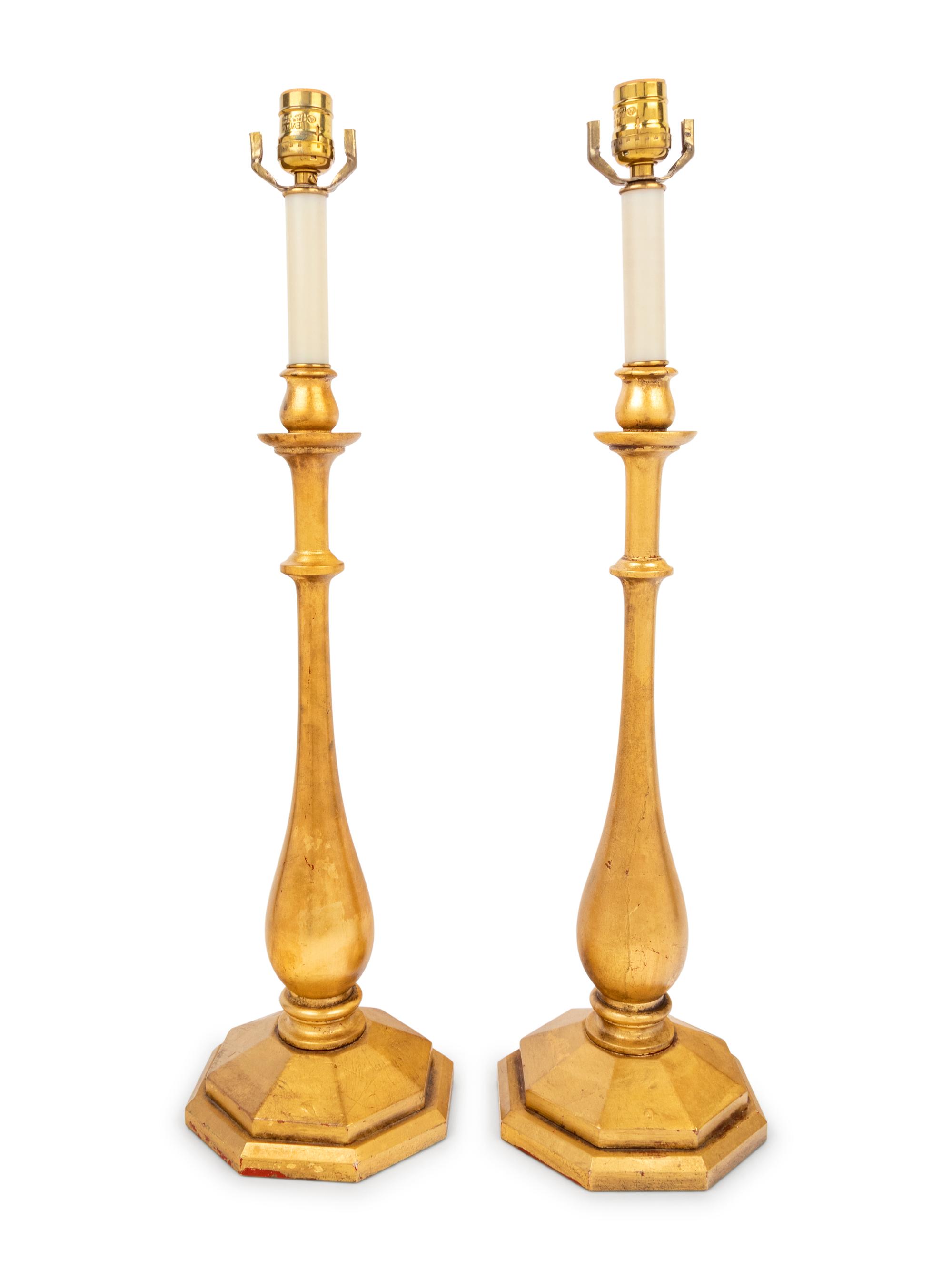 A Pair of Lang Levin Studios Giltwood Lamps Retailed by Holly Hunt