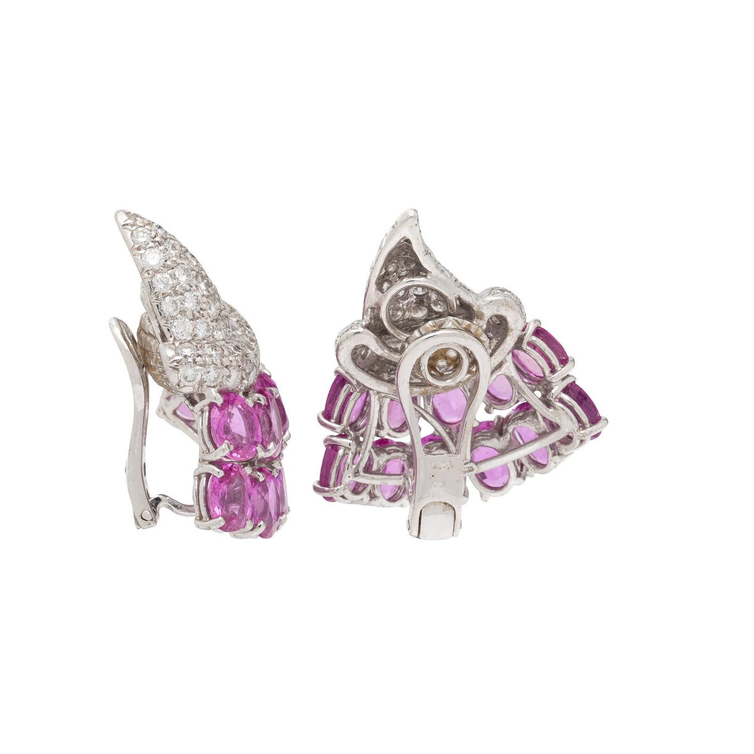 DIAMOND, PINK SAPPHIRE, AND WHITE GOLD EARRINGS